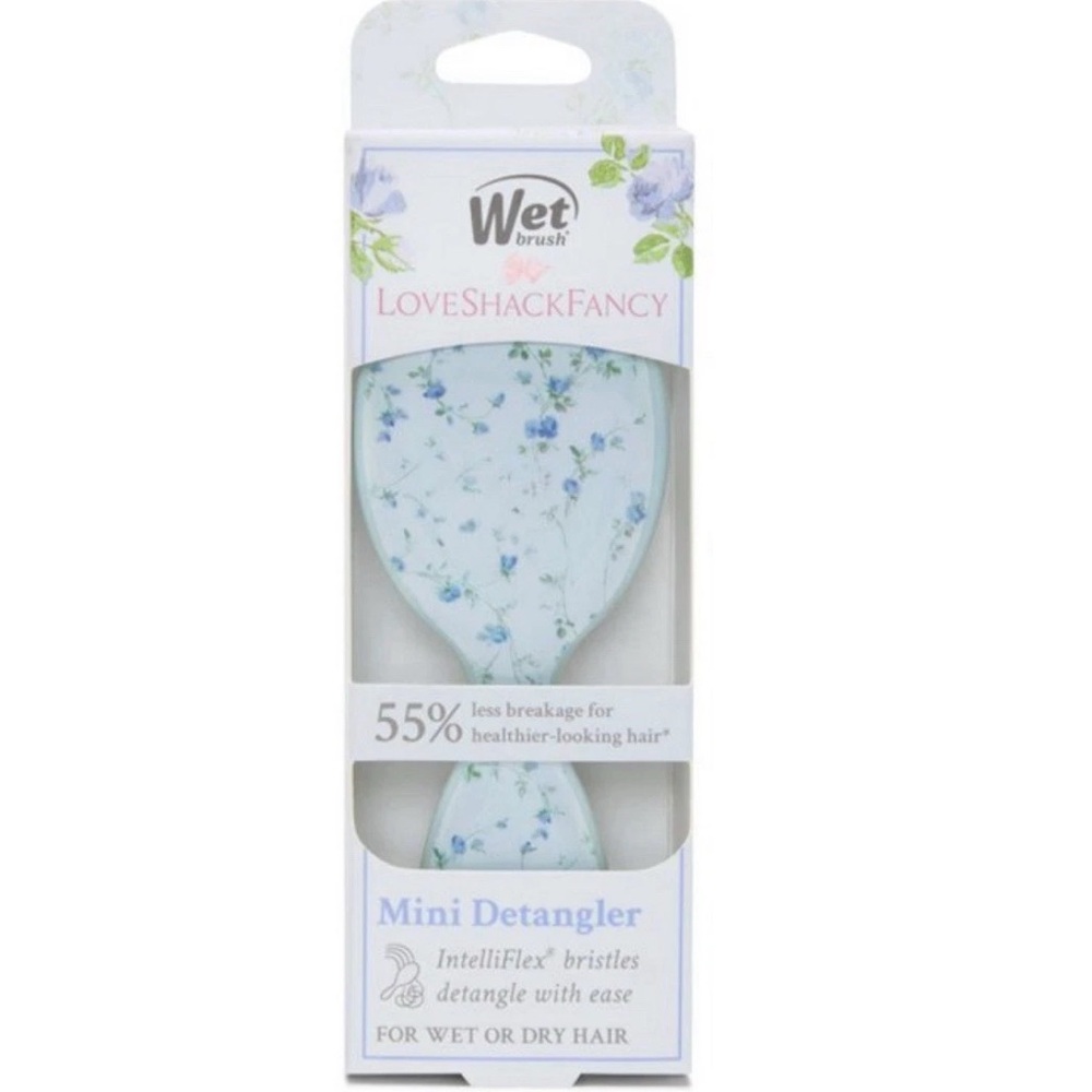 Wet Brush x Love Shack Fancy Mini Detangler Hair Brush English Ivy blue NEW